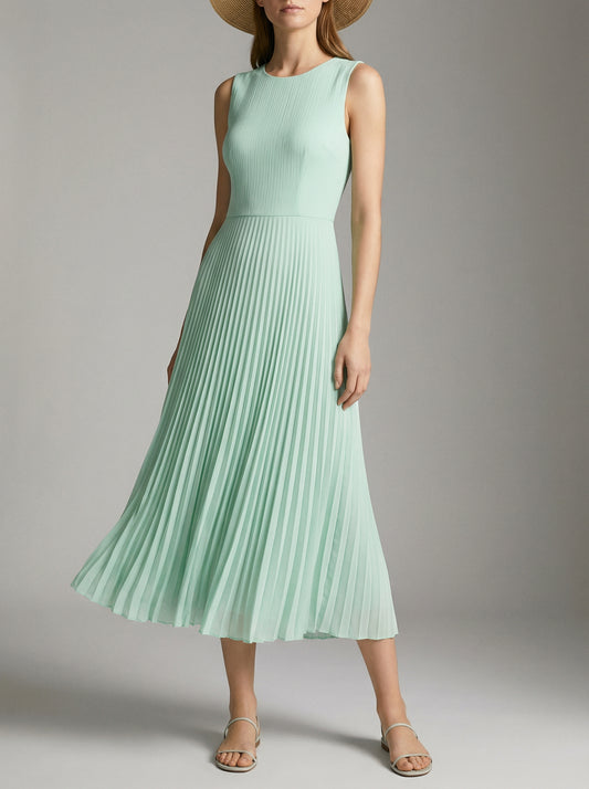 Celeste | Mint Green Pleated Summer Dress with Accordion Skirt