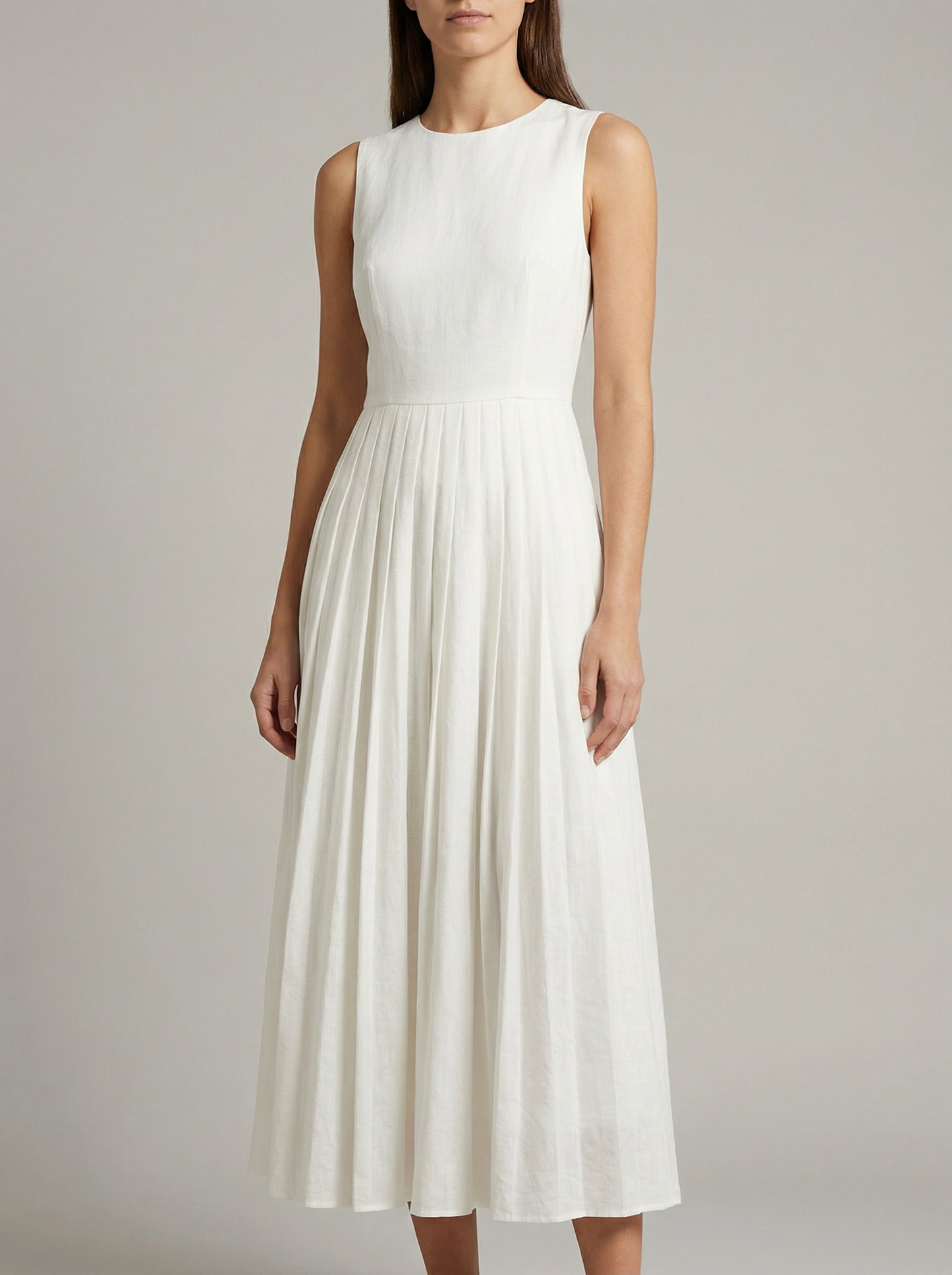 Aria | White Pleated Summer Dress with Sleeveless Bodice