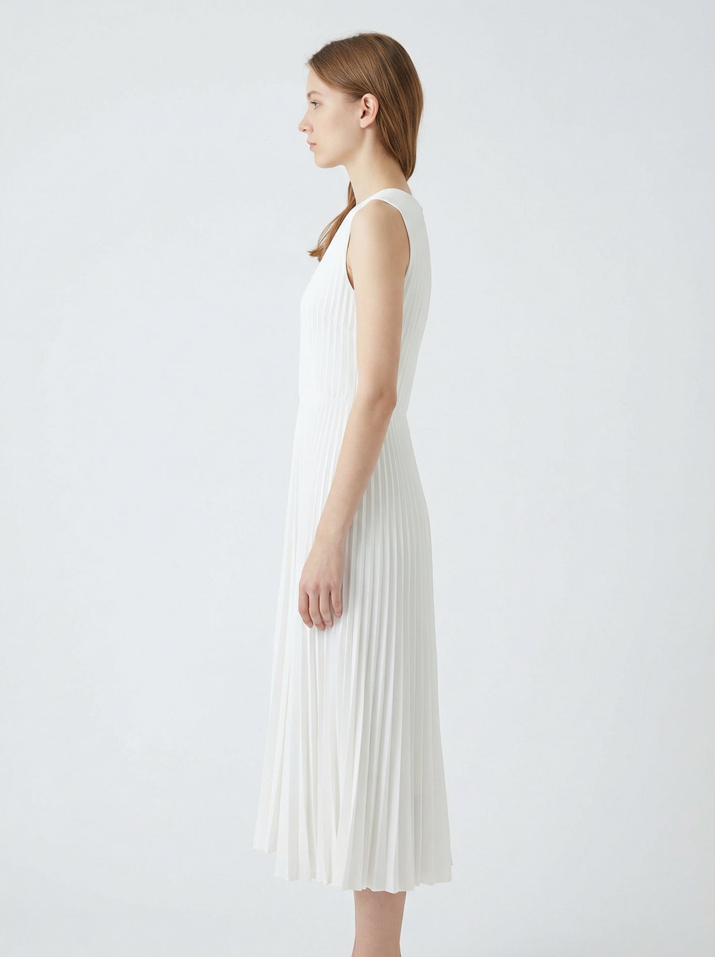 Aria | White Pleated Summer Dress with Sleeveless Bodice