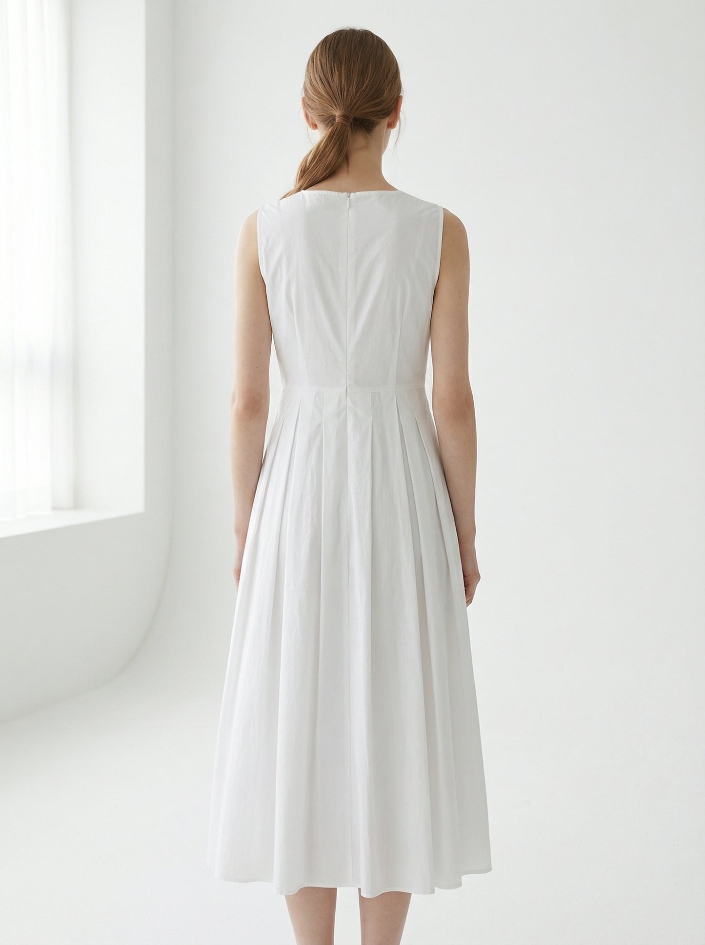 Aria | White Pleated Summer Dress with Sleeveless Bodice
