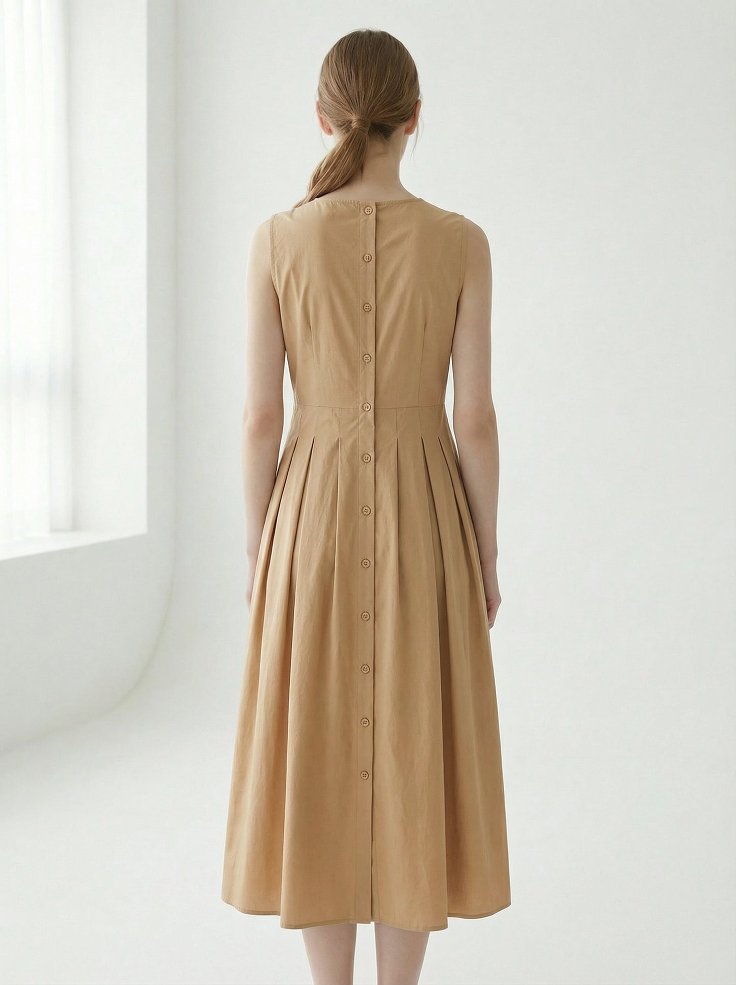 Camille | Camel Tan Summer Maxi Dress with Button Front