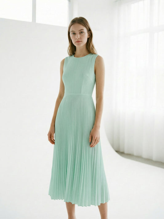 Celeste | Mint Green Pleated Summer Dress with Accordion Skirt