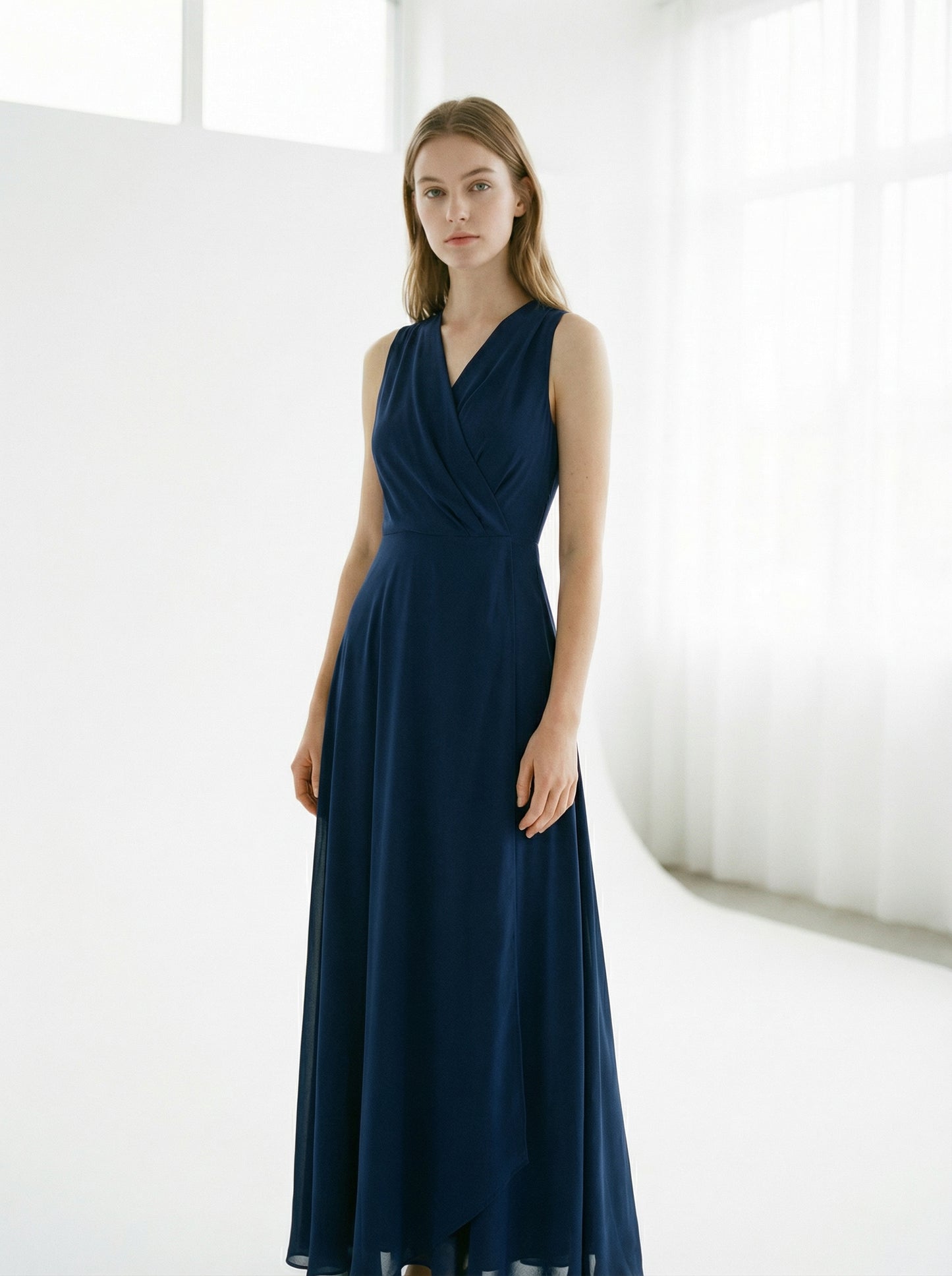 Marina | Navy Blue Summer Maxi Dress with Wrap Style