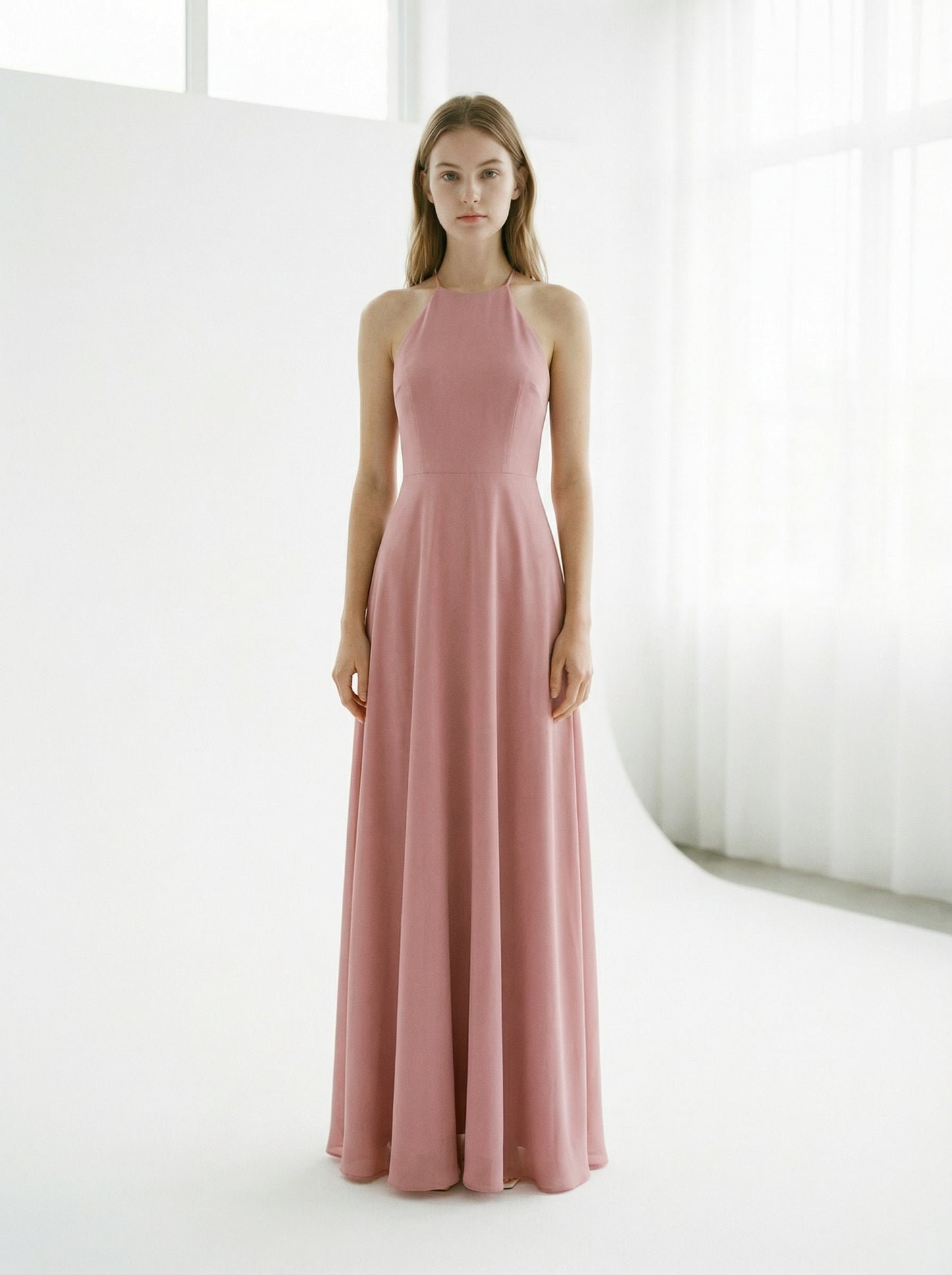Rosalind | Dusty Rose Summer Maxi Dress with Halter Neck
